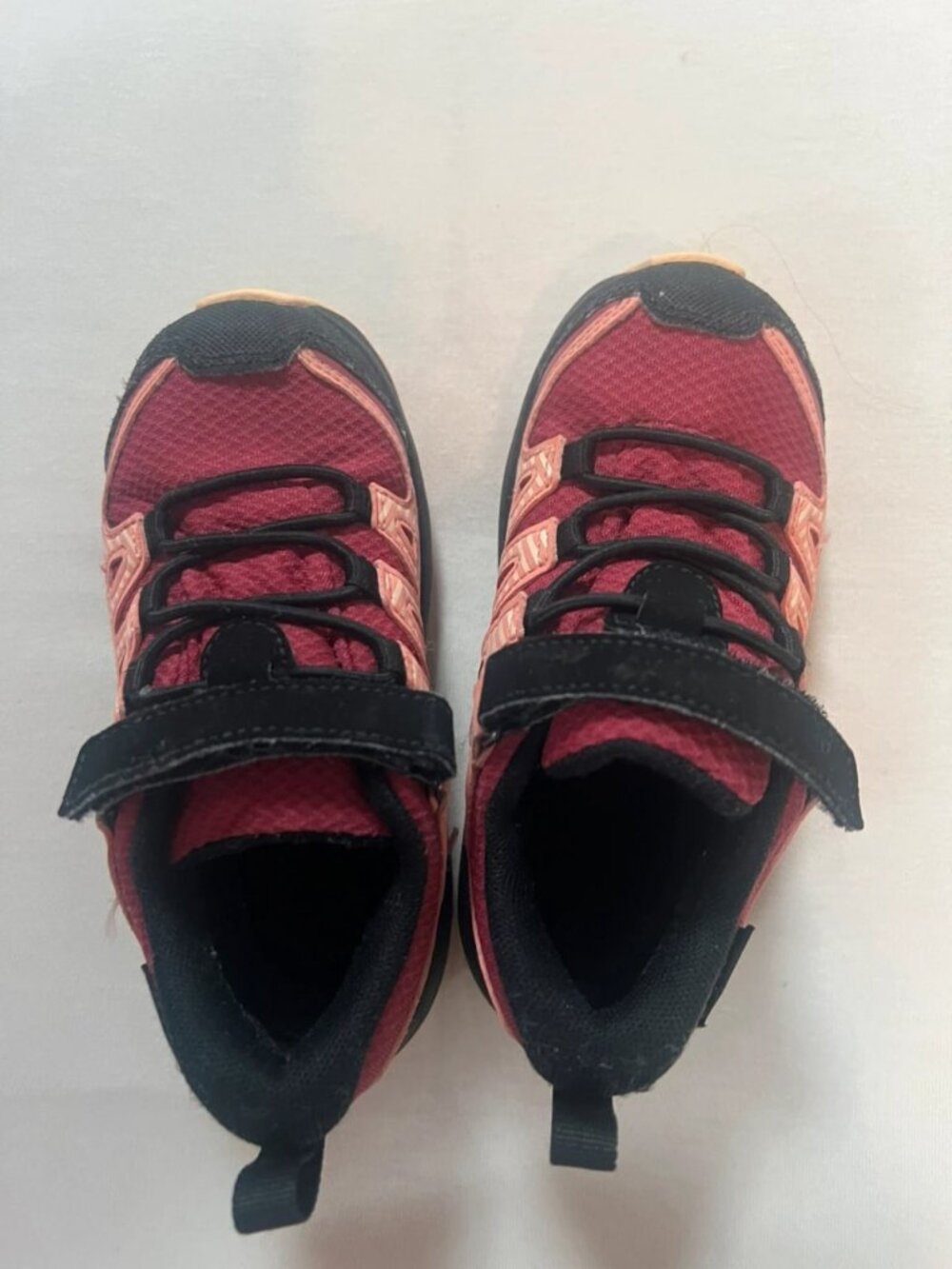 Kids Trail Running Sneakers Burgundy/Black Velcro Shoes US 10K